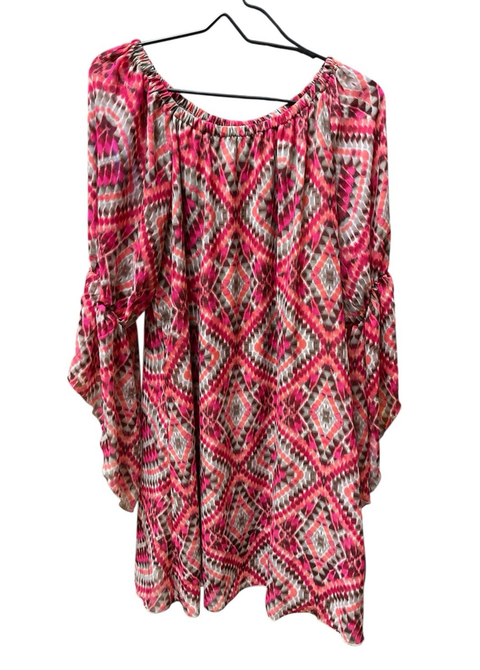 New Directions Women's Boho Tunic Dress Geometric Print Multicolor Size Large